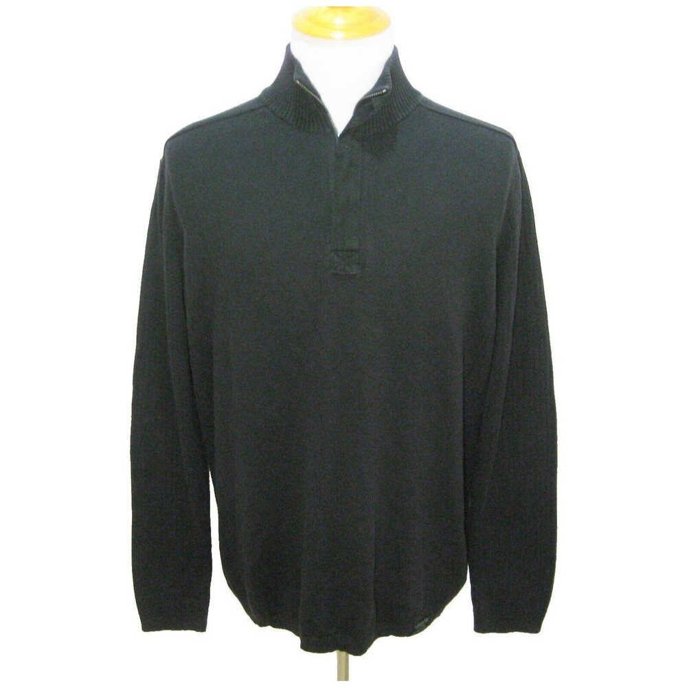 CALVIN KLEIN Men's (Size XL) Solid Black Long Sleeve 1/4 Zip Sweater 100% Cotton